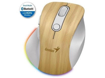 GENIUS Ergo 9000S Pro Pine Wood - duální Bluetooth+2,4GHz/ 2400dpi/ bezdrátová/ 6 tlačítek/ dobíjecí/ RGB/ barva borovice (31030039407)