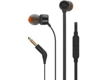 JBL T110 Black špuntová sluchátka, 3,5 mm jack, mikrofon, černá (T110BLK)