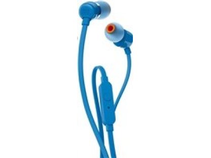 JBL T110 Black špuntová sluchátka, 3,5 mm jack, mikrofon, modrá (T110BLU)