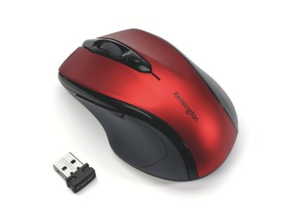 Kensington Pro Fit - Ergonomická/Optická/Pro praváky/1 600 DPI/Bezdrátová USB/Černá-červená (K72422WW)