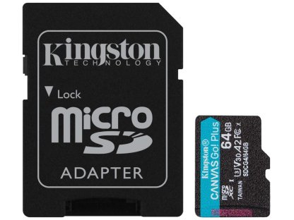 KINGSTON 64GB microSDXC Canvas Go Plus Gen4 200MB/s A2 U3 V30 Card + Adapter (SDCG4/64GB)
