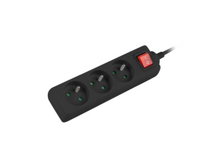 LANBERG PS1 3 zásuvky 1.5m, vypínac, černá, přepěťová ochrana (PS1-03E-0150-BK)