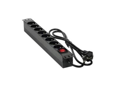 Masterlan 19" rozvodný panel 8x230V, černý, 1,4m, hliníkový (PDU-FRS5208)