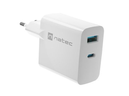 NATEC RIBERA GaN nabíječka do sítě 65W, bílá