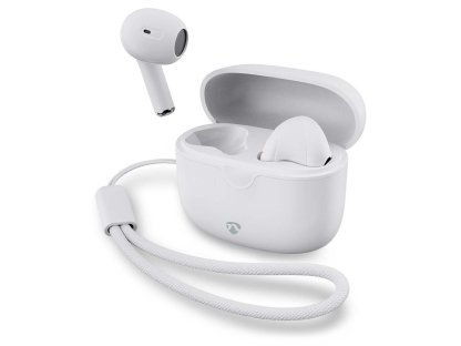 NEDIS bezdrátová sluchátka + mikrofon - TWS, BT, 94 dB, výdrž 16 hodin, hlasové ovládání, nabíjecí pouzdro, USB-C, bílé (HPBT2400WT)