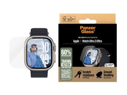PANZERGLASS - Ochrana obrazovky pro chytré hodinky, ultra široký tvar, sklo, pro Apple Watch Ultra 2 (3712)