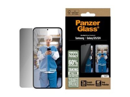 PANZERGLASS Privacy - Ochrana obrazovky pro mobilní telefon, ultra široký tvar, sklo s bezpečnostním filtrem, dvoucestné pro Samsung Galaxy S25 (PGRPUWFG38388)