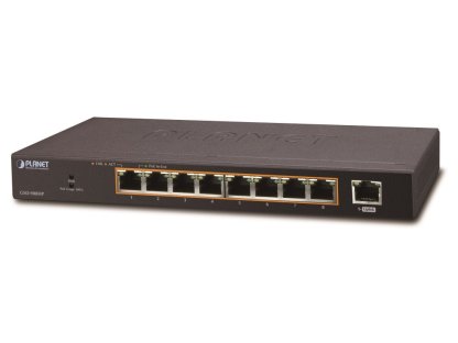 PLANET PoE switch 1Gbps, 9xTP, 8xPoE 802.3at 30W/120W, fanless (GSD-908HP)