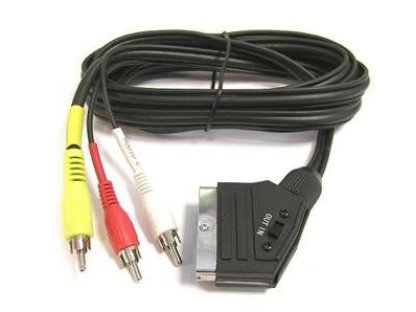 PREMIUMCORD kabel SCART-3xCINCH, M/3xM, 1.5m, černý, přepínač IN/OUT (kjssc-2)