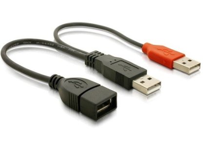 PREMIUMCORD kabel USB 2.0, A+A-A, M+M/F, napájecí Y, prodlužovací, 0,5m, černý (KU2Y01)