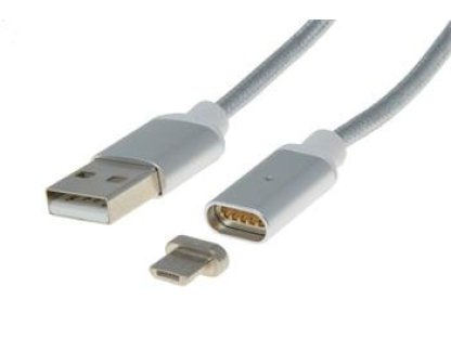 PREMIUMCORD kabel USB 2.0, A-B micro, M/M, propojovací, 1m, stříbrný, magnetický (ku2m1fgs)