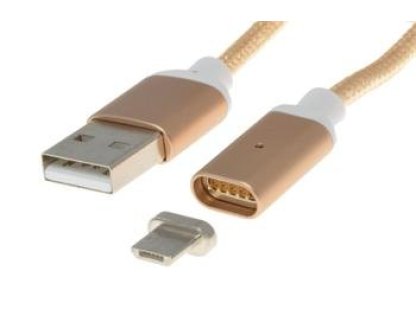 PREMIUMCORD kabel USB 2.0, A-B micro, M/M, propojovací, 1m, zlatý, magnetický (ku2m1fgo)