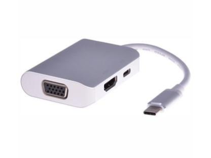 PREMIUMCORD převodník USB 3.1-HDMI+VGA+PD charge, C-HDMI+VGA+C, M/F+F+F, hliníkové pouzdro (ku31dock07)