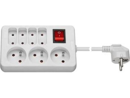 PREMIUMCORD prodlužovací přívod 230V, 3+4 zásuvky, 1,5m, bílý, vypínač (ppd02)