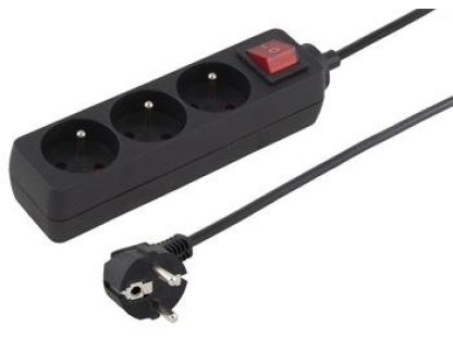 PREMIUMCORD prodlužovací přívod 230V, 3 zásuvky, 2m, černý, vypínač (ppa3k-02bk)