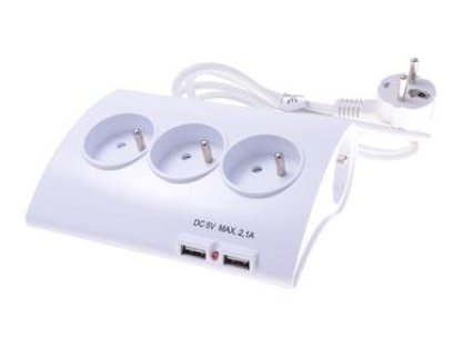 PREMIUMCORD prodlužovací přívod 230V, 5 zásuvek + 2x USB, 1,5m, bílý, vypínač (ppd01)