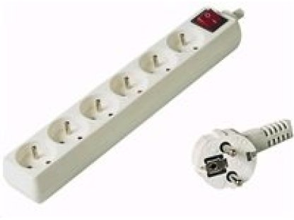 PREMIUMCORD prodlužovací přívod 230V, 6 zásuvek, 10m, bílý, vypínač (pp6k-10)