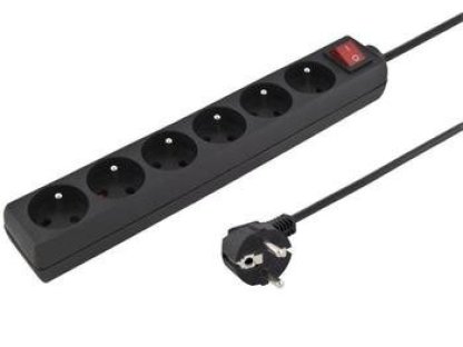 PREMIUMCORD prodlužovací přívod 230V, 6 zásuvek, 3m, černý, vypínač (ppa6k-03bk)