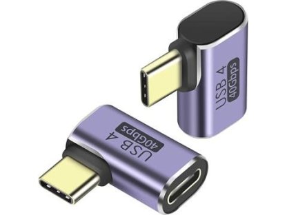 PremiumCord zahnutý 90° Adaptér USB-C Female - USB-C Male 40Gbps Aluminium (kur31-40)