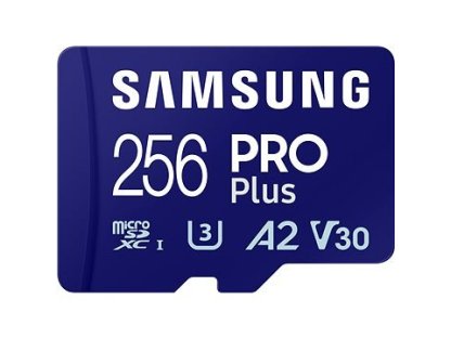 SAMSUNG PRO Plus MicroSDXC 256GB + SD Adaptér / CL10 UHS-I U3 / A2 / V30 (MB-MD256SA/EU)