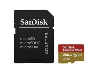 SanDisk micro SDXC karta 256GB Extreme PLUS (200 MB/s Class 10, UHS-I U3 V30) + adaptér