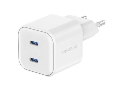 Swissten síťový adaptér gan 2x usb-c 20w power delivery bílý (22070500)