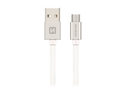 SWISSTEN textilní datový kabel micro USB 0.2m stříbrný