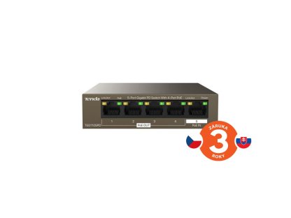 Tenda TEG1105PD PoE PD Gigabit switch, 1x PoE IN, 4x PoE OUT 802.3af, 5x 1 Gb/s, max. 30W, fanless (TEG1105PD)