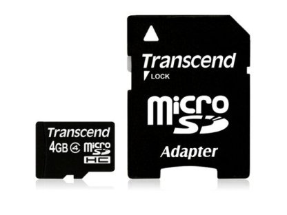 TRANSCEND 4GB MicroSDHC Class 4 + adaptér (TS4GUSDHC4)