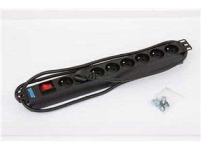 TRITON 19" rozvodný panel 1U 8x230V vypínač černý 2m (RAB-PD-X03-A1)