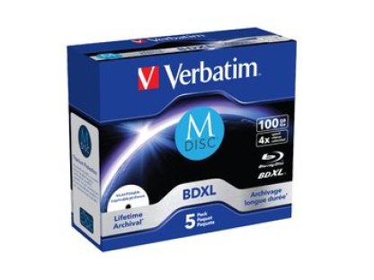 VERBATIM Blu-ray M-DISC BD-R 100GB 4x Printable jewel box, 5ks/pack (43834)