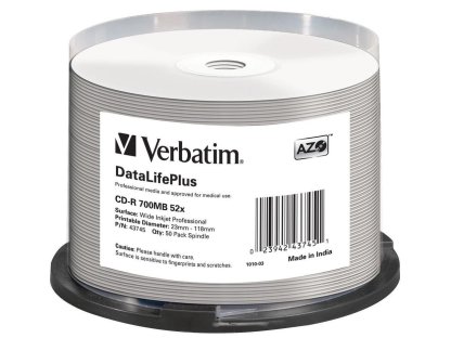 VERBATIM CD-R (50-Pack) Spindle/ Print/ 52x/ 700MB/ NoID (43745)