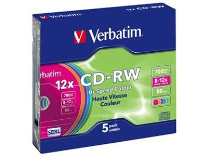 VERBATIM CD-RW (5-Pack), Slim, Colours, 12x, 700MB (43167)