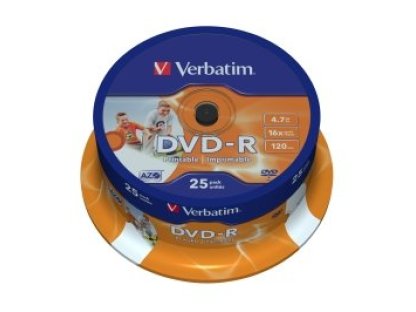 VERBATIM DVD-R 4,7GB 16x Printable spindl 25ks (43538)