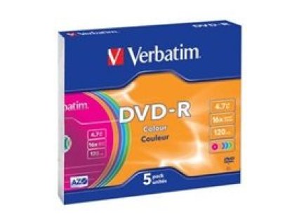 VERBATIM DVD-R 4.7GB 16x slim Colour 5ks (43557)