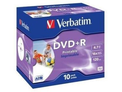 VERBATIM DVD+R 4,7GB Printable 16x jewel 10ks (43508)