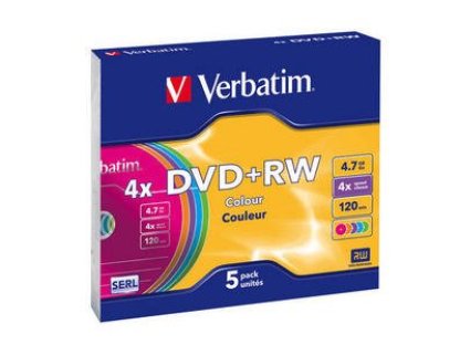 VERBATIM DVD+RW (4x, 4,7GB), slimbox 5ks/pack (43297)