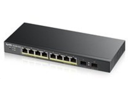 Zyxel GS1900-10HP v2 - 10-port Desktop Gigabit Web Smart PoE Switch, 8x gigabit PoE RJ45, 2x SFP, 70W PoE budget, fanless (GS1900-10HP-EU0102F)