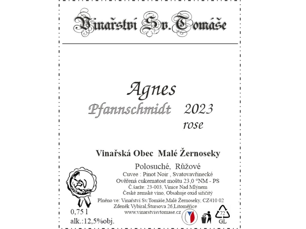 Agnes Rose 2023 polosuché - Eshop Vinařství Sv.Tomáše Malé Žernoseky