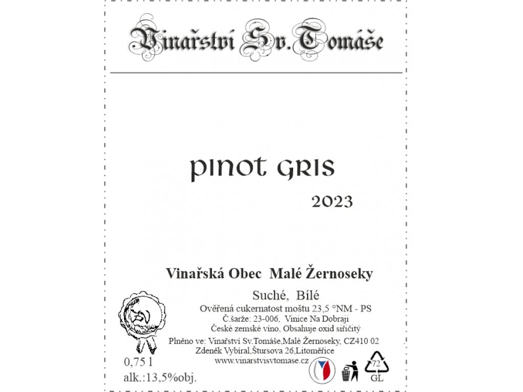 Pinot Gris 2023 suché