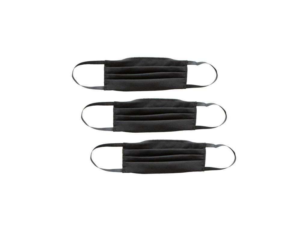 4CARS Dvojvrstvové bavlnené rúško čierne bez vzoru s gumičkou 3ks