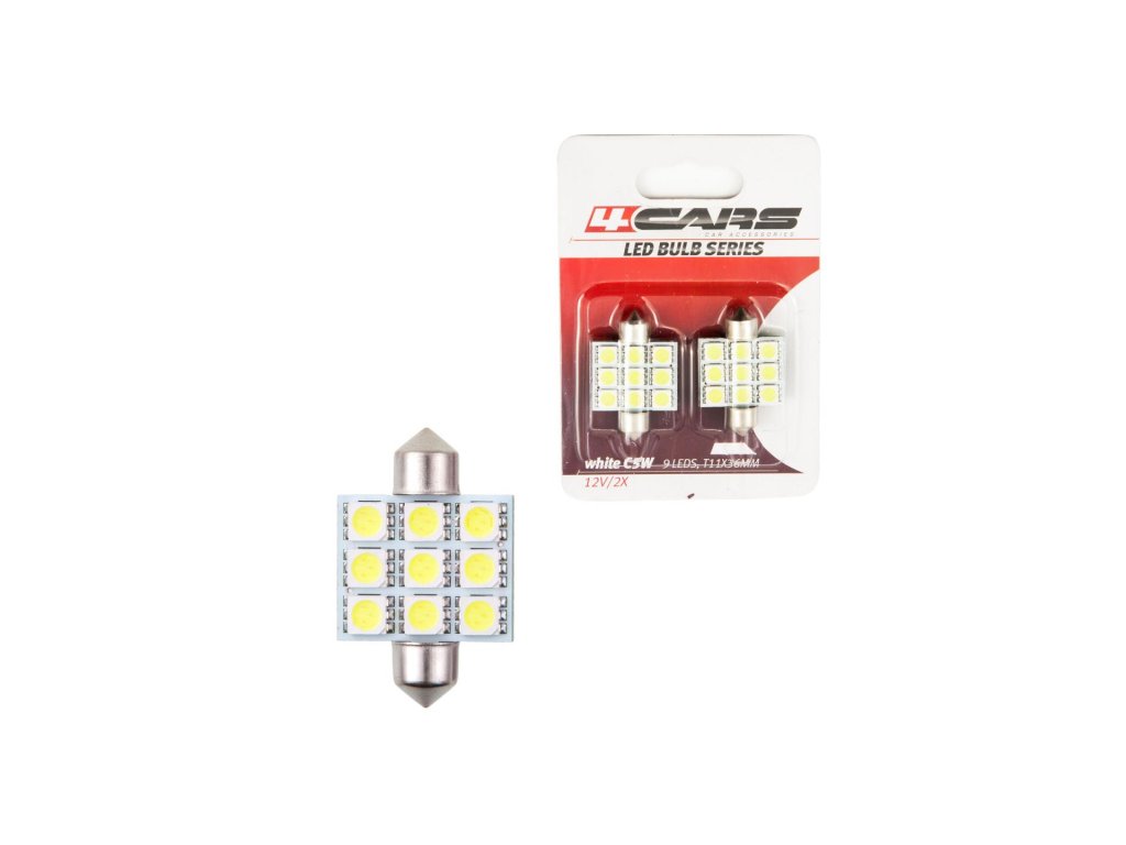 4CARS LED ŽIAROVKA 9LED 12V FESTOON 5050SMD T11X36MM