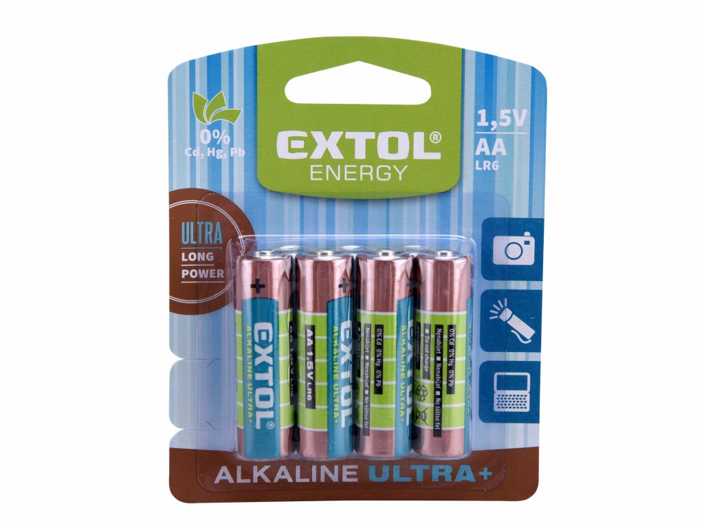 Batéria alkalická 4ks, 1,5V, typ AA, EXTOL ENERGY