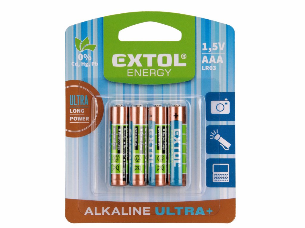 Batéria alkalická 4ks, 1,5V, typ AAA, EXTOL ENERGY