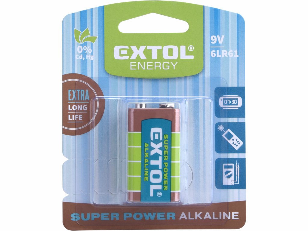 Batéria alkalická, 9V, typ 6LR61, EXTOL ENERGY