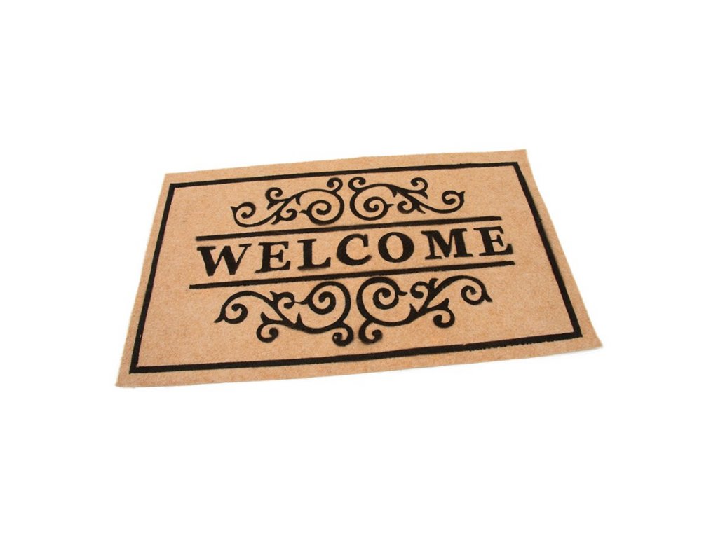 Béžová textilná vstupná rohož FLOMA Welcome - Deco - dĺžka 45 cm, šírka 75 cm, výška 0,3 cm