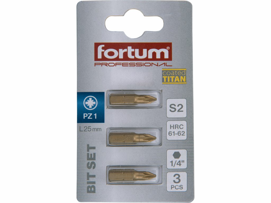 Bit krížový 3ks, PZ 1x25mm, S2, FORTUM