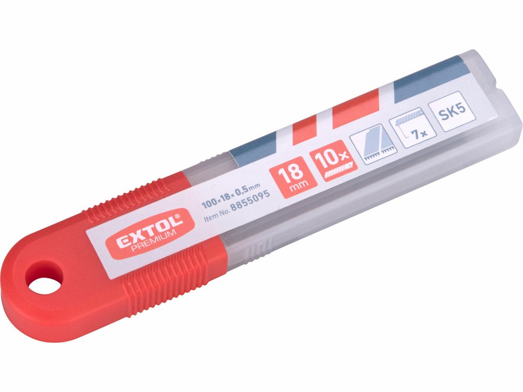 Brity do univerzálneho noža olamovacie so zúbkami, 10ks, 18x0,5mm, 7 segmentov, SK5, SK5, EXTOL PREM