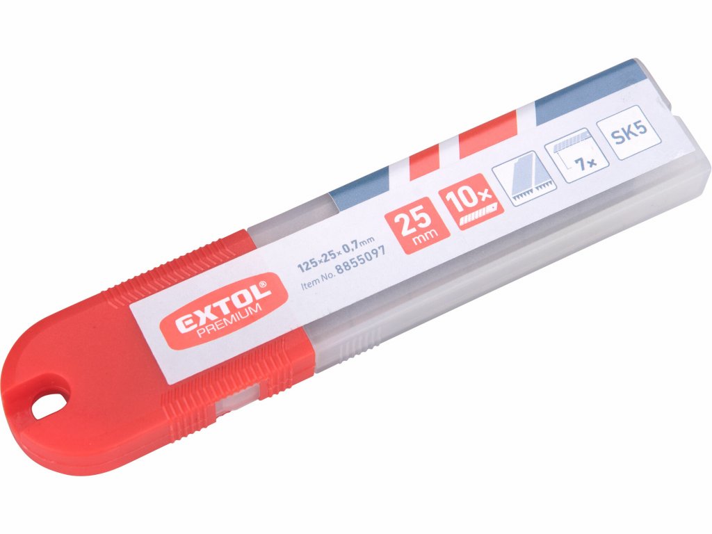 Brity do univerzálneho noža olamovacie so zúbkami, 10ks, 25x0,7mm, 7 segmentov, SK5, SK5, EXTOL PREM