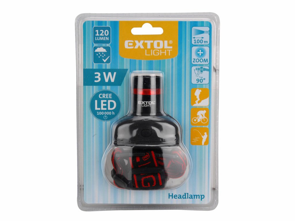 Čelovka 3W CREE LED so ZOOM funkciou, 3 režimy svietenia, hliník a ABS plast, EXTOL LIGHT